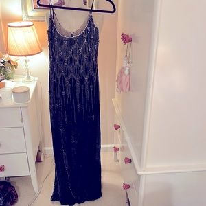 Badgley Mischka beaded dress 82% rayon 18% silk sz 12 Europeans fits like a 6